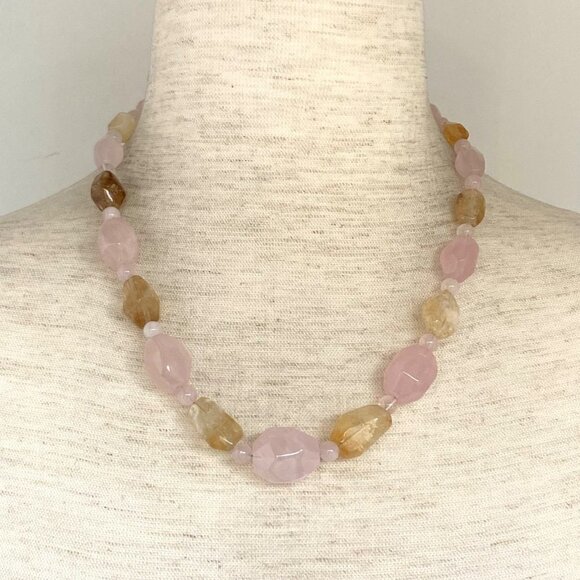 Jay King DTR Sterling Silver 925 Rose Quartz & Citrine Beaded Necklace 18"-21" - Picture 1 of 16